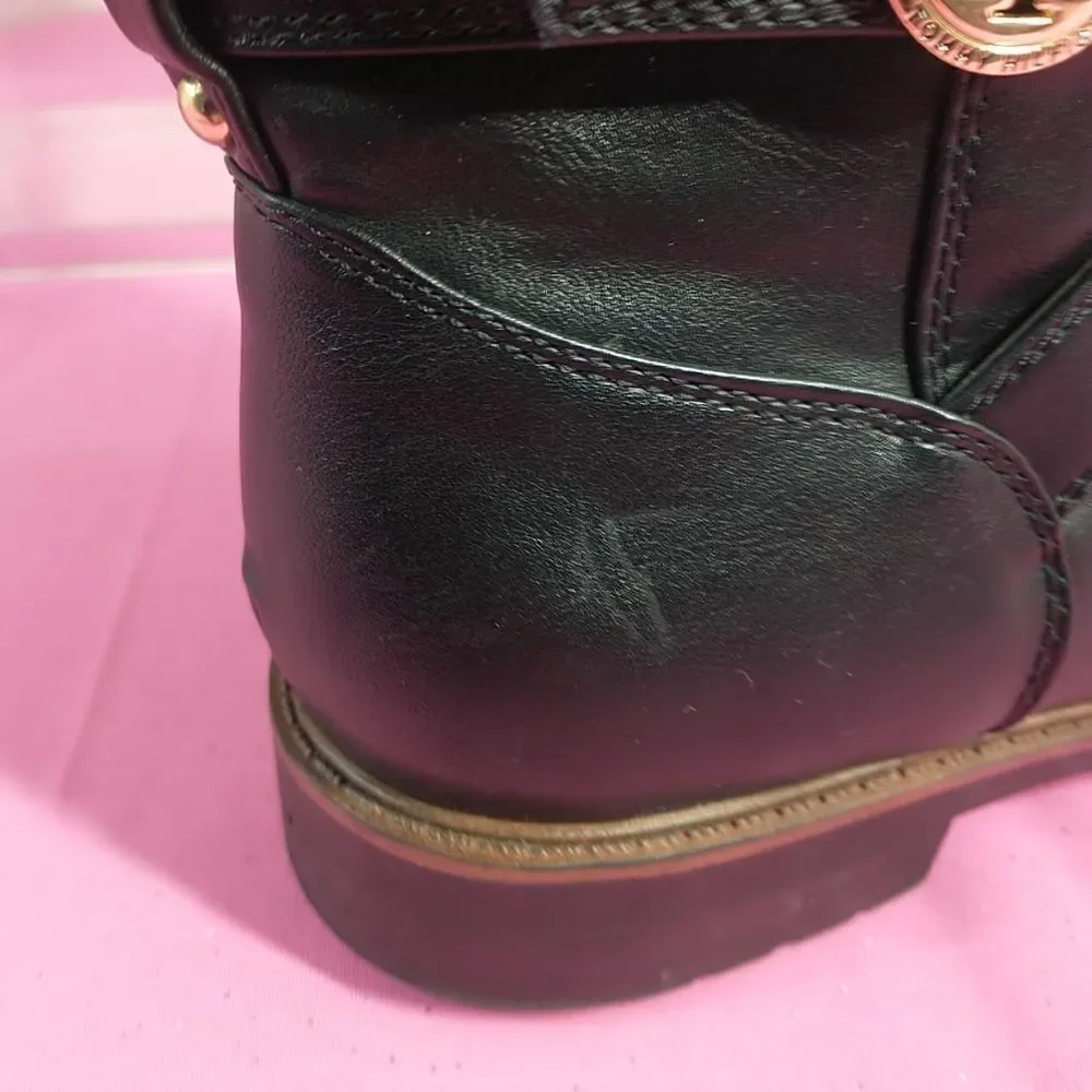 Tommy Hilfiger Womens SZ 9.5M Black Leather Knee-High Riding Boots With Zipper .